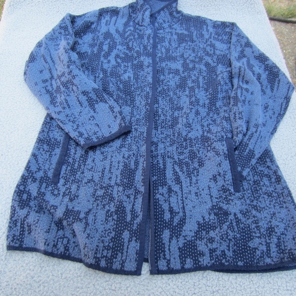 J Jill Pure Jill Cardigan Women's S  Long Blue Knit Patchwork Snap Front Pockets - Picture 11 of 16